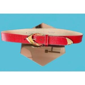 Vintage red leather belt w/ gold buckle, size M by Anne Klein